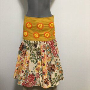 Whatever! Dropped Waist Floral A-line Midi Skirt with Beaded Appliques Size 8